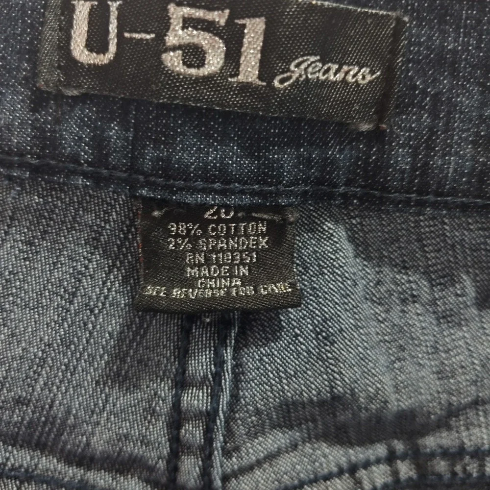 20 W jeans U 51 embroidered bling stretch dark blue straight crinkled